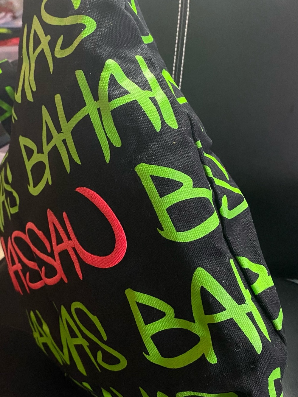 Nassau Bahamas Graphic Crossbody Tote Bag Black with Neon Green & Pink - Picture 4 of 10